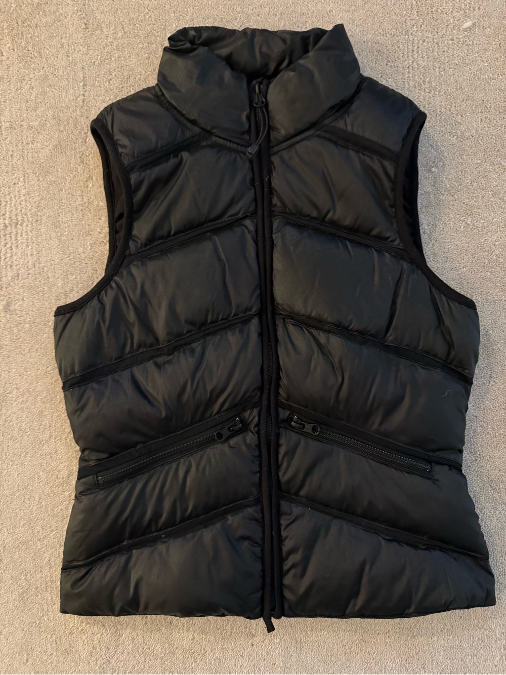 blanc noir Black Quilted Puffer Vest with High Collar